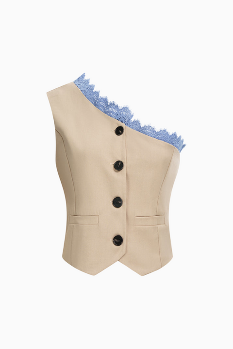 Cream Button-Front Waistcoat Top