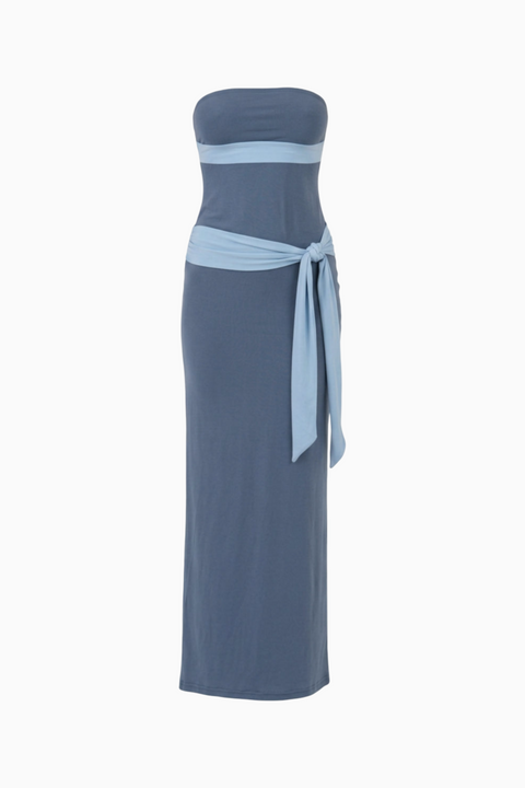 Navy Off-Shoulder Flowing Maxi Dress