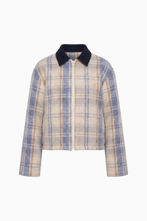 Relaxed Plaid Zip-Up Jacket