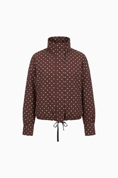 Brown Polka-Dot Stand-Collar Funnel Neck Jacket