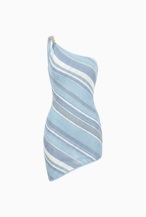 Blue Striped One-Shoulder Mini Dress