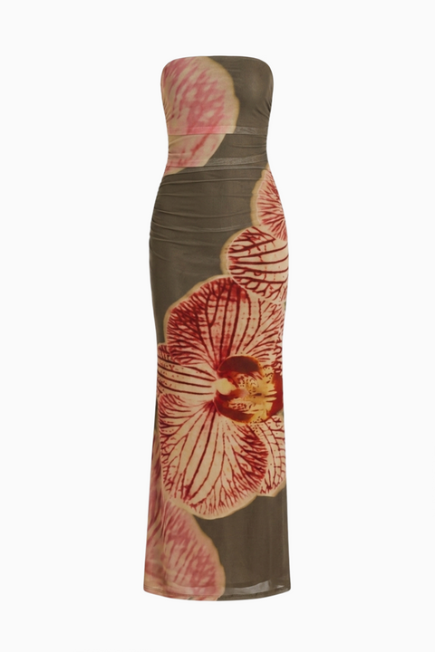 Floral Print Mesh Maxi Dress