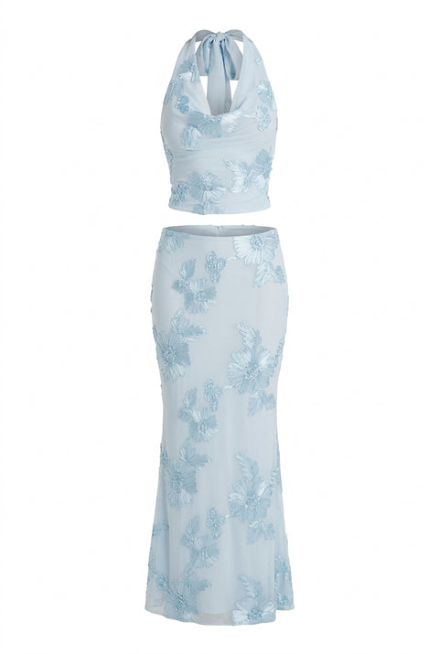 Light Blue Floral Appliqué Maxi Set