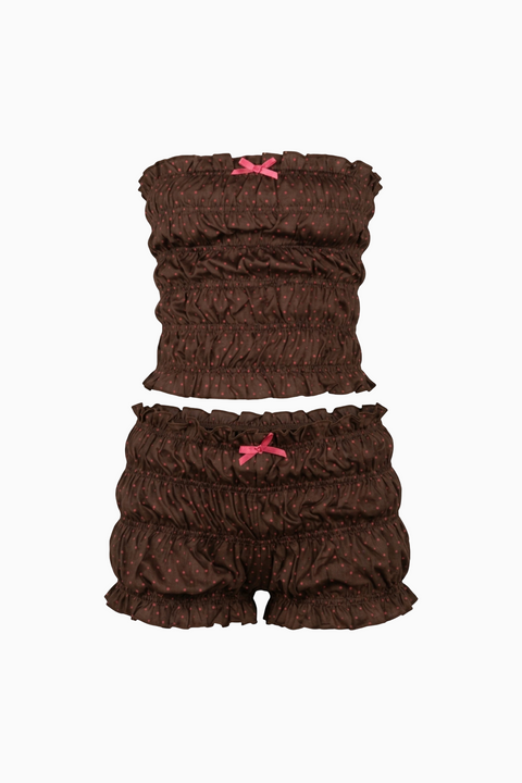 Polka Dot Smocked Tube Top & Shorts Set