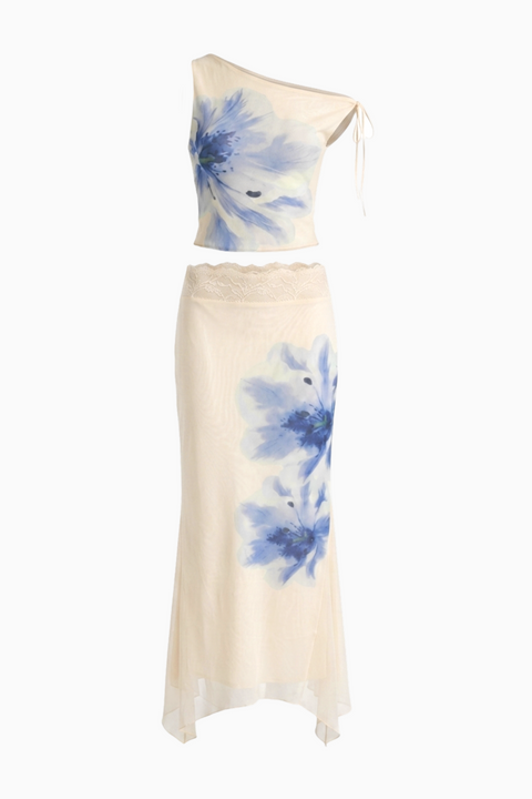 Blue & White Floral Two-Piece Set
