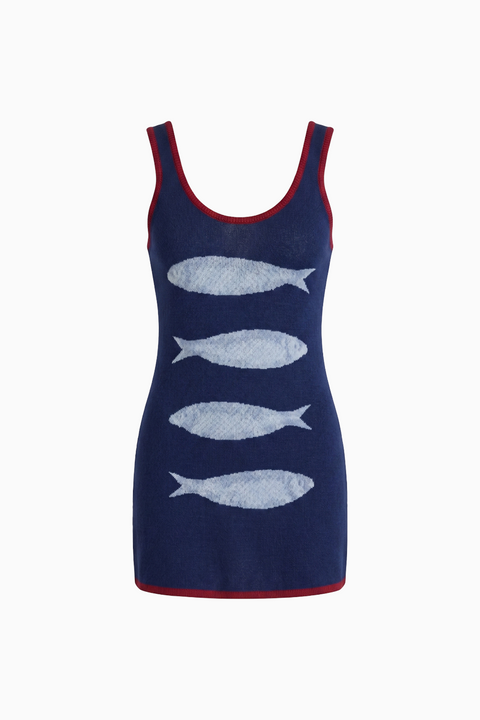 Sardine Print Knit Mini Dress