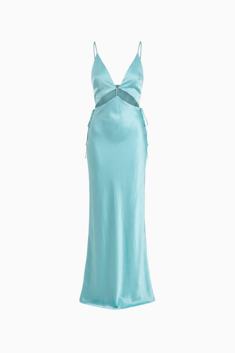 Light Aqua Satin Cutout Maxi Dress