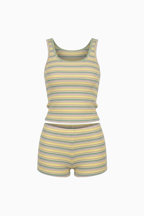 Ribbed Pastel Striped Tank Set