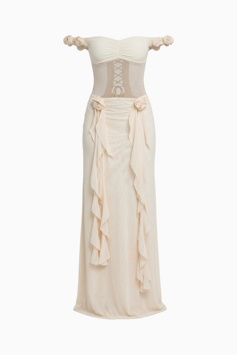 Ivory Floral Flowing Maxi Dress