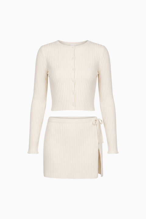 Ribbed Knit Cardigan and Mini Skirt Set