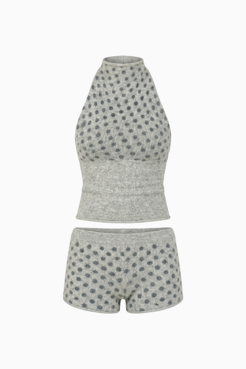 Grey Heather Polka Dot Knit Halter Set