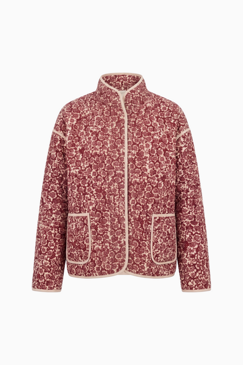 Quilted Floral Print Jacket with Contrast Piping
