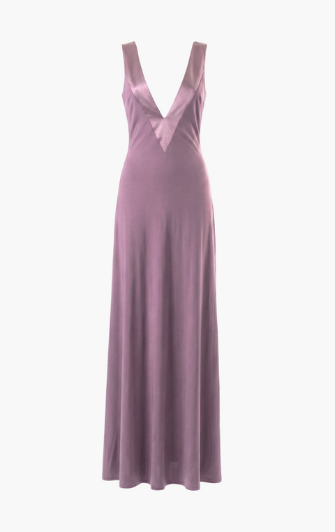 Mauve Deep V-Neck Satin Maxi Dress