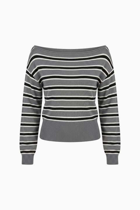 Multicolor Striped Off-the-Shoulder Knit Sweater