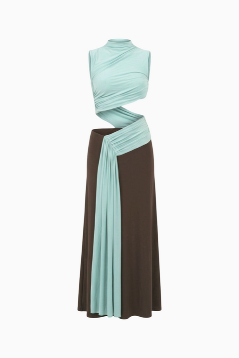Brown & Mint Colorblock Maxi Dress