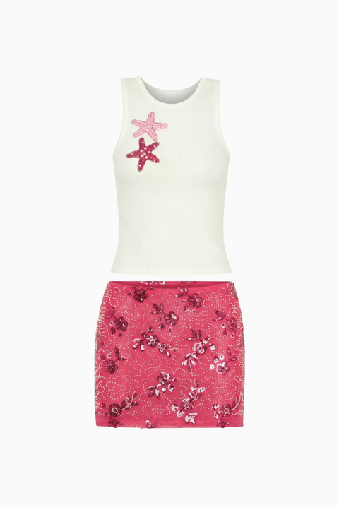 Pink Sequin Mini Skirt Set
