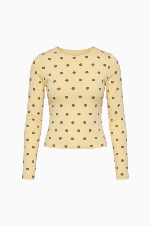 Polka Dot Print Crewneck Long Sleeve Top