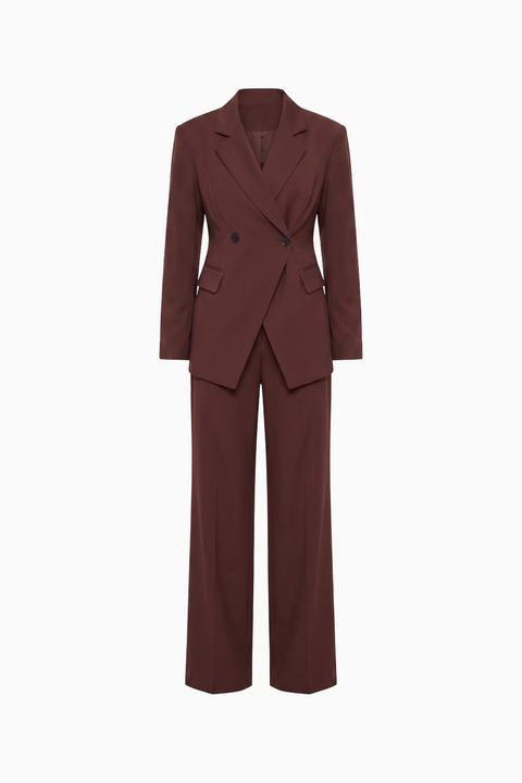 Double-Breasted Blazer & Wide-Leg Pants Suit Set