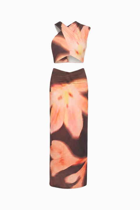 Dark Floral Criss-Cross Maxi Set