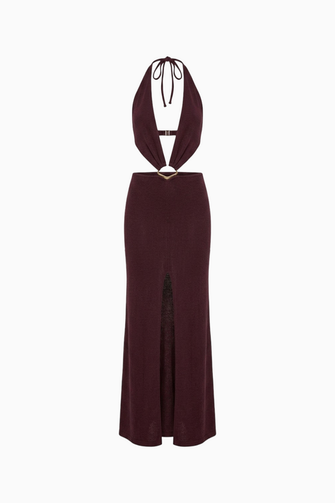 Plum Plunging Halter Cutout Maxi Dress
