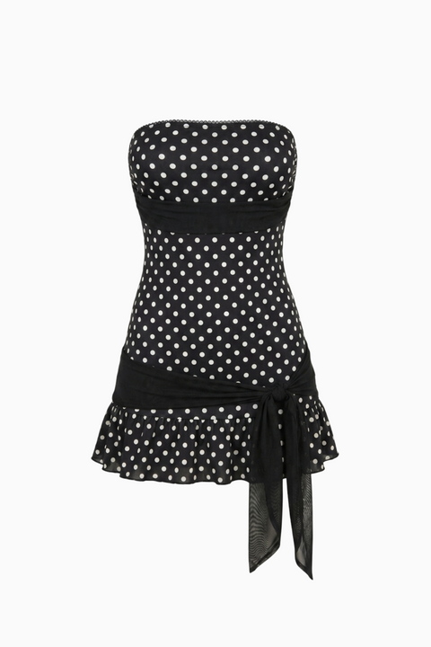 Black Polka Dot Fitted Mini Dress