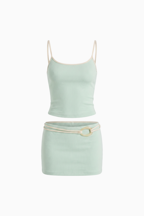 Contrast Binding Cami and Mini Skirt Set