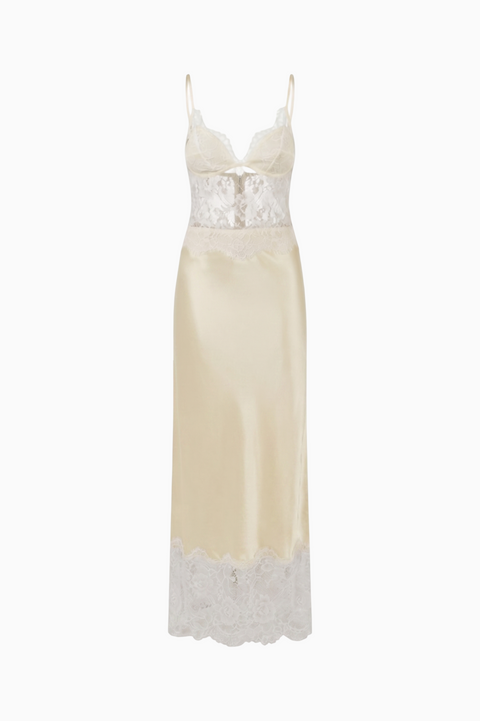 Ivory Lace-Trim Slip Maxi Dress
