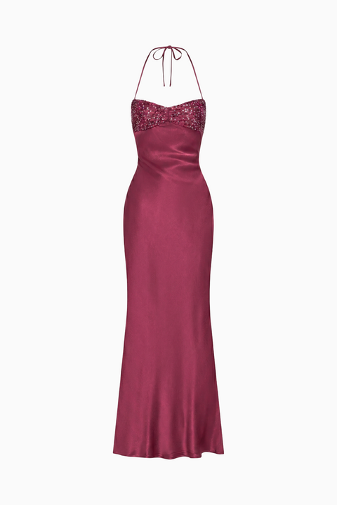 Burgundy Sleek Slip Maxi Dress
