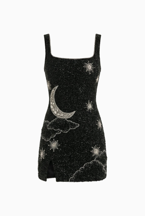 Black Celestial Print Mini Dress