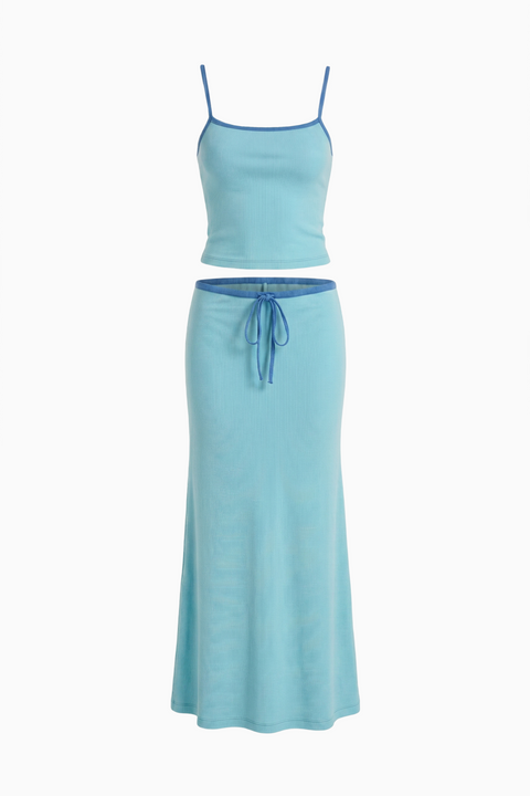 Sky Blue Two-Piece Maxi Skirt Set
