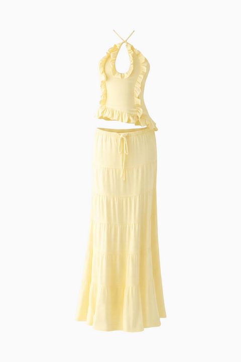 Yellow Linen Halter & Skirt Set