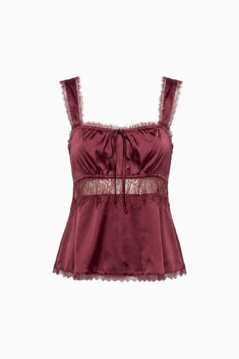 Wine Spaghetti Strap Fitted Top