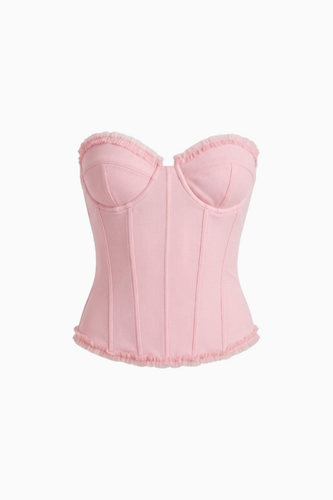 Pink Floral Satin Bustier Top