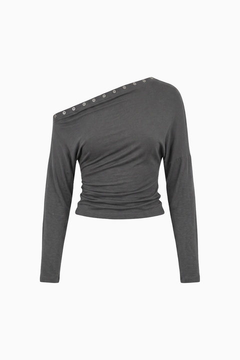 One-Shoulder Grommet Detail Long Sleeve Top