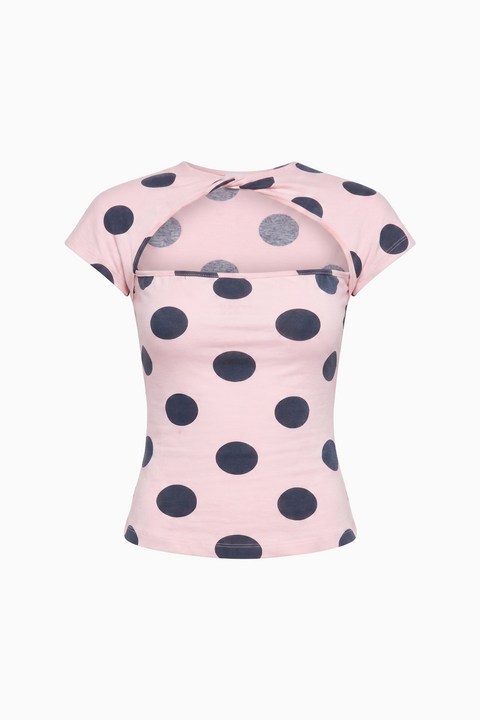 Polka Dot Cutout Short-Sleeve Top