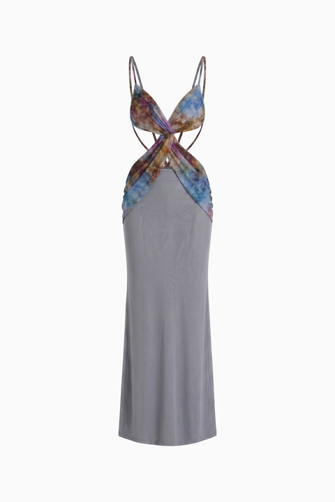 Tie-Dye Twist Front Cutout Maxi Dress