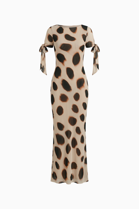 Spotted Mesh Tie-Sleeve Maxi Dress