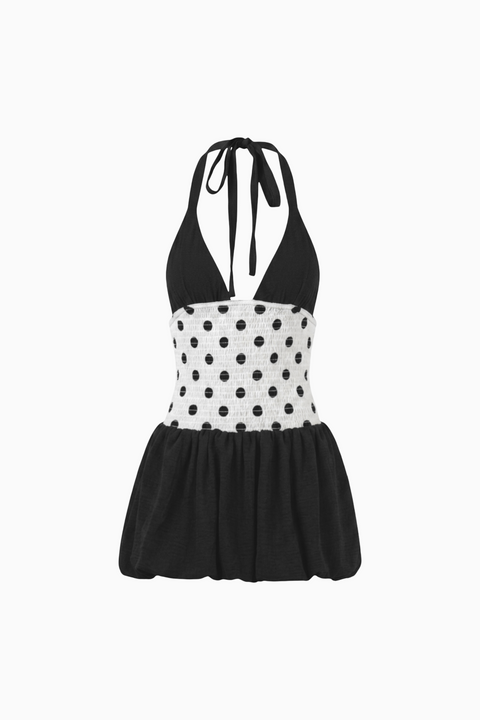 Contrast Black & White Polka Dot Halter Mini Dress