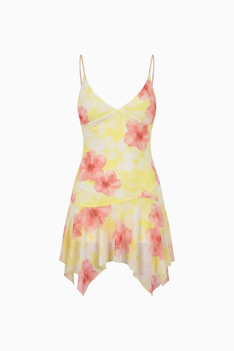 Blush Floral Asymmetric Mini Dress