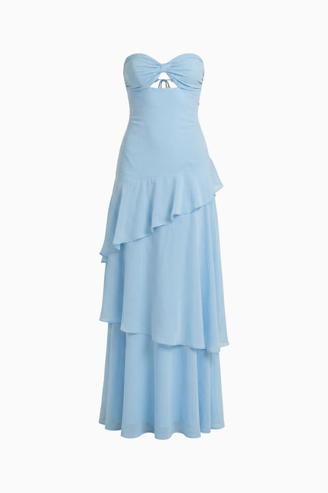 Sky Blue Strapless Tiered Maxi Dress