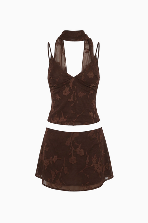 Dark Brown Ribbed Cami Set