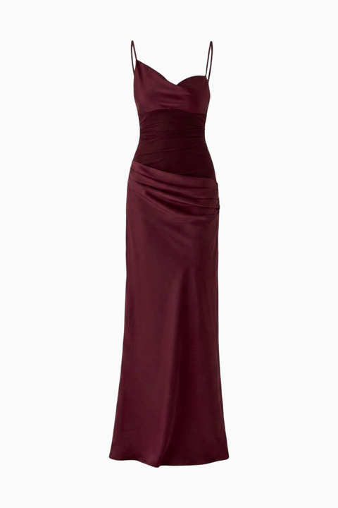 Burgundy Velvet Fitted Maxi Dress