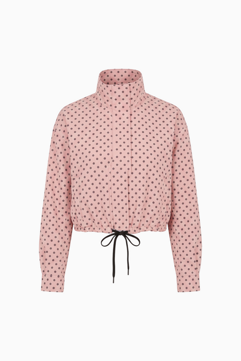 Brown Polka-Dot Stand-Collar Funnel Neck Jacket