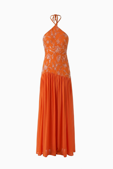 Orange Chiffon Flowing Maxi Dress