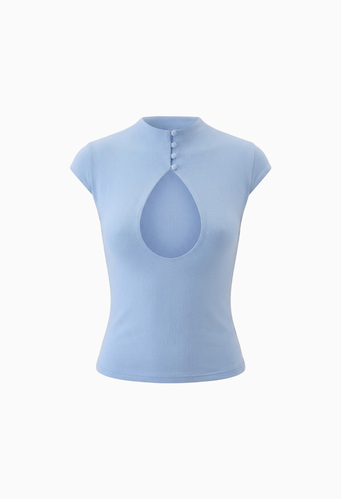 Light Blue Keyhole Mock Neck Top