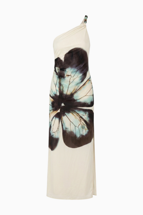 One-Shoulder Graphic Print Maxi Dress