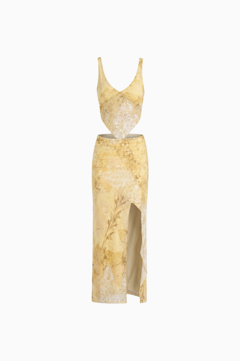Yellow Floral Top & Skirt Set