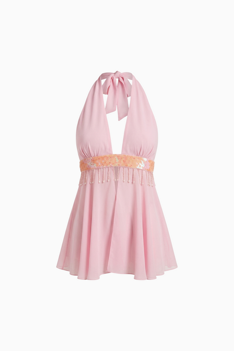 Pink Ruffle-Trim Fitted Top