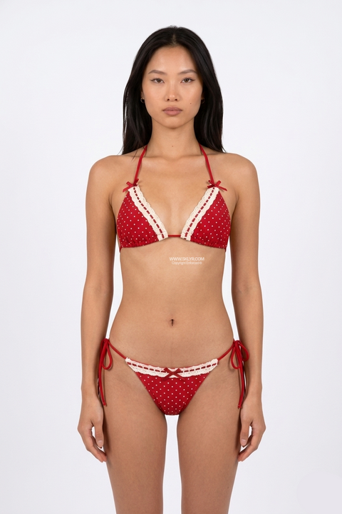 Retro Sweetheart Polka Dot Lace-Trim Bikini
