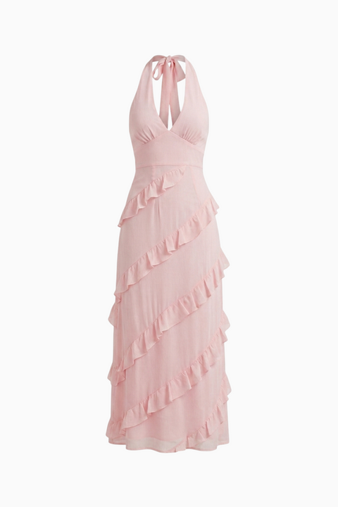 Blush Satin Bias-Cut Maxi Dress